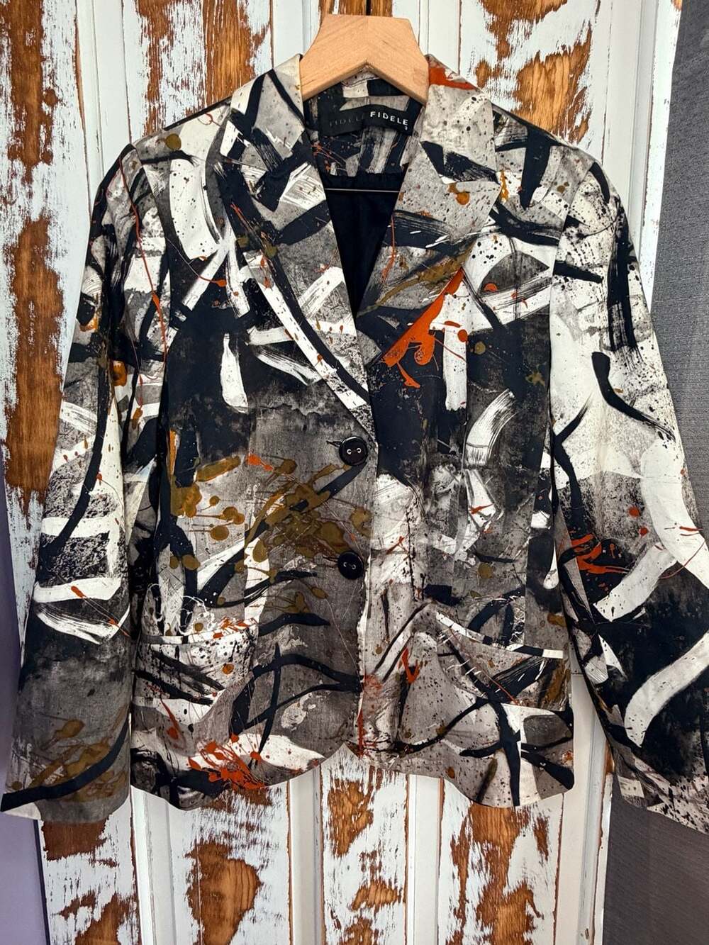 Fidele Abstract Paint Splatter Print Cotton Blazer Size 3 (US 8) European Artsy